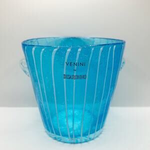 Vtg Venini Disaronno Hand Blown Murano Venetian Art Glass Blue White Ice Bucket